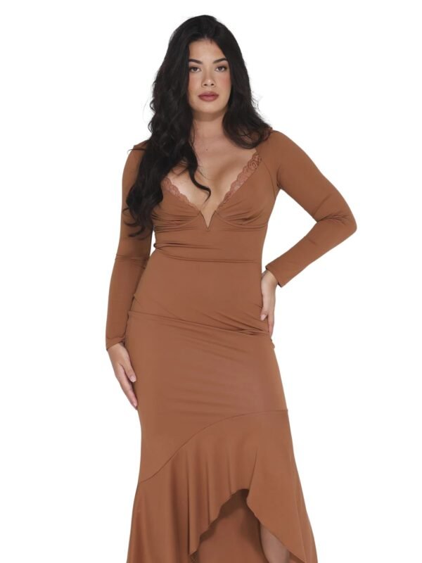 Shapewear Long Sleeve Lace Trim Sculpting Mermaid Maxi Dress - Image 4