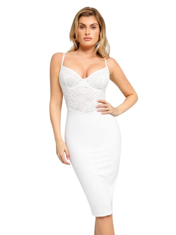 Shapewear Sculpting Lace Corset Midi Slip Dress - Image 4