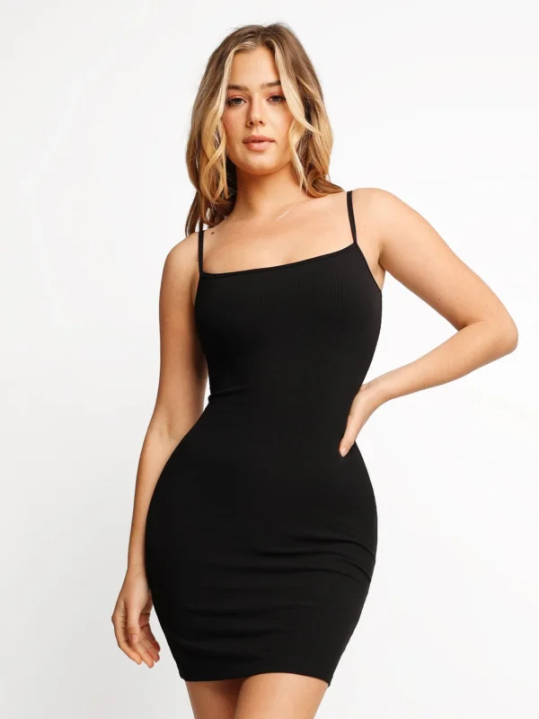 Shapewear Solid Modal Butt Lift Mini Slip Black Dress - Image 5